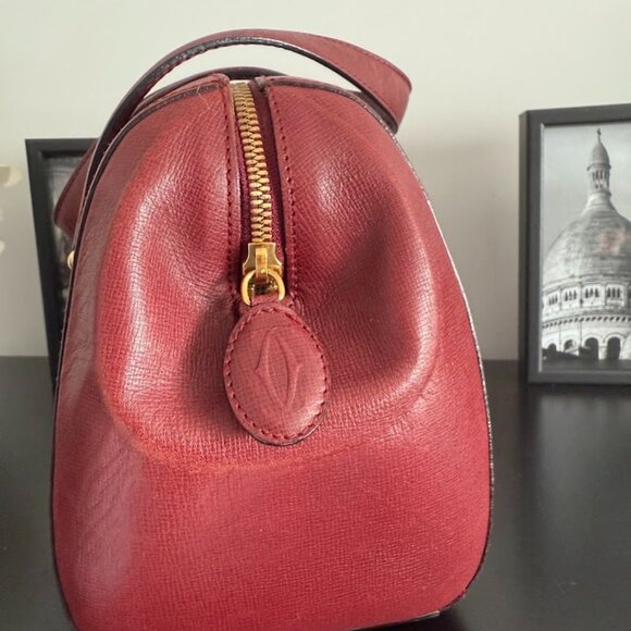 Vintage Must de Cartier Burgundy Boston Handbag Gold Hardware - Picture 6 of 12